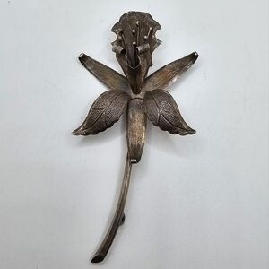 Vintage El Salvador 900 Sterling Silver Orchid Flower Brooch Pin Handmade Floral